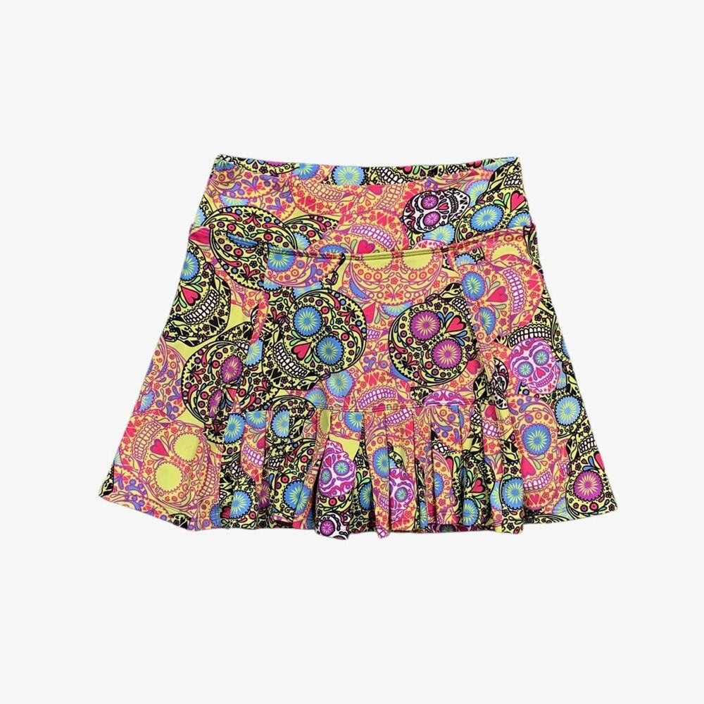 Donajo Skirt Womens 1 Multi Skull Dia De Los Muertos Inner Shorts Pleated Mini